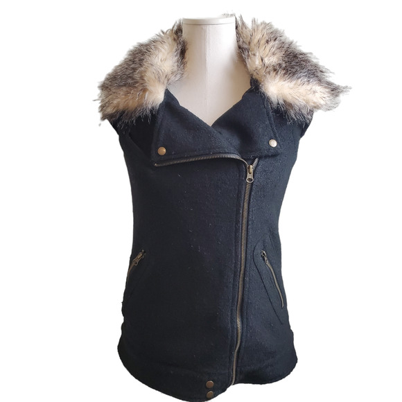 THREAD & SUPPLY | ASYMETRICAL WOOL BLEND SWEATER VEST AZTEC FAUX FUR WOMEN'S XS - Picture 3 of 17